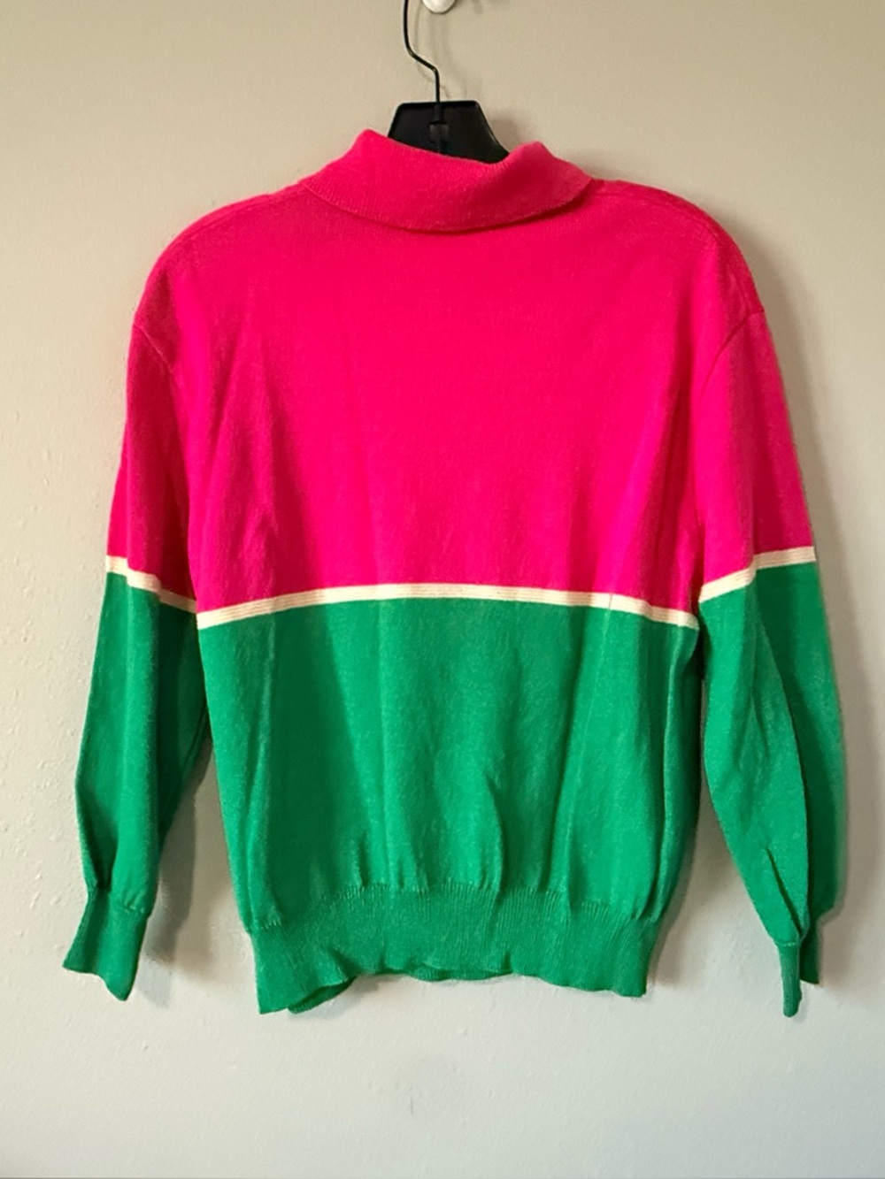 St John Miami Pink Flamingo Collared Sweater Vintage Top Long Sleeve Small - Picture 2 of 6